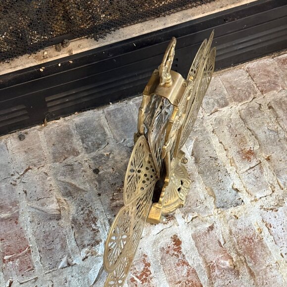 Vintage Brass Peacock Fireplace Screen Folding Fan Cameo Design Small Victorian - Picture 6 of 9